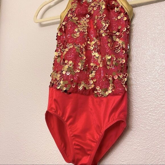 Weissman Dance coral gold leotard costume 11123 best time ever-child small SC 6 - Picture 6 of 11